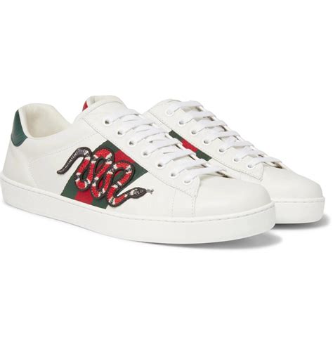 gucci ace snake trimmed leather sneakers|gucci ace embroidered sneakers.